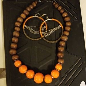 Orange and brown necklace and matching earrings